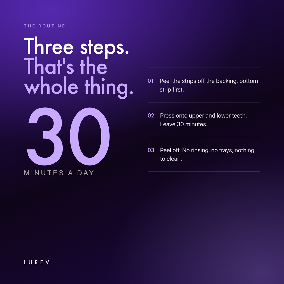 The routine in three steps, thirty minutes a day